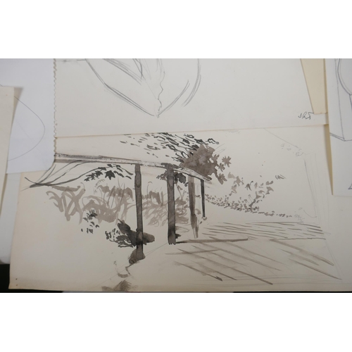 856 - Jonathan Turner, a quantity of sketches, pencil drawings, watercolours, inks, still lifes and landsc... 