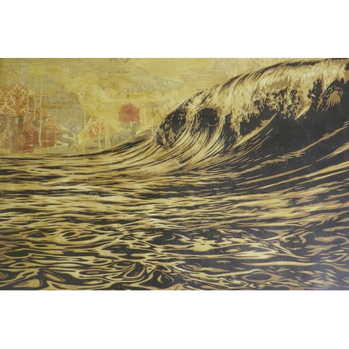 859 - Shepard Fairey, (American, b.1970), Dark Wave, pencil signed offset lithograph, creases to edge, unf... 