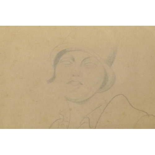 870 - Portrait of a woman in cloche hat, pencil on paper, bears signature Lempicka, 23 x 31cm