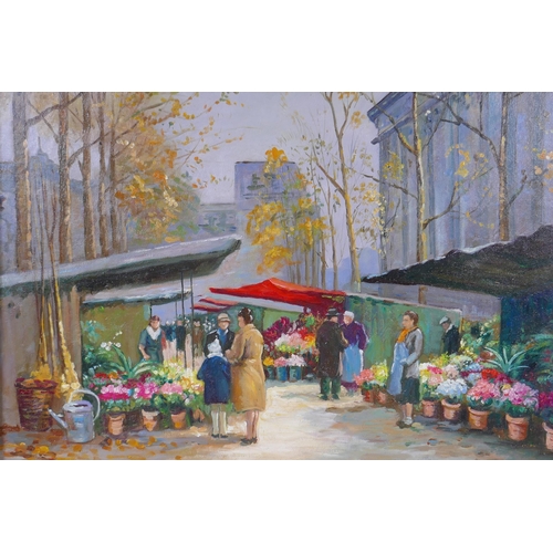 903 - After Edouard Cortes, (French, 1882-1969), flower market at La Madeleine, oil on canvas laid on boar... 