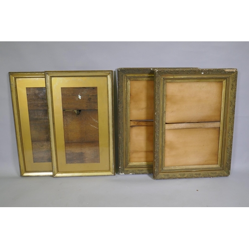 911 - Two pairs of gilt composition picture frames, rebates 60 x 40cm and 38 x 68cm