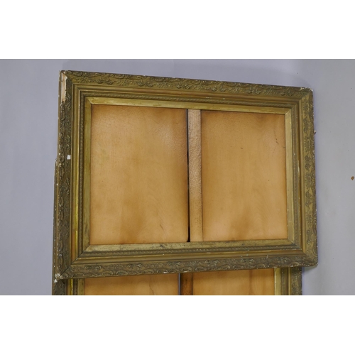 911 - Two pairs of gilt composition picture frames, rebates 60 x 40cm and 38 x 68cm