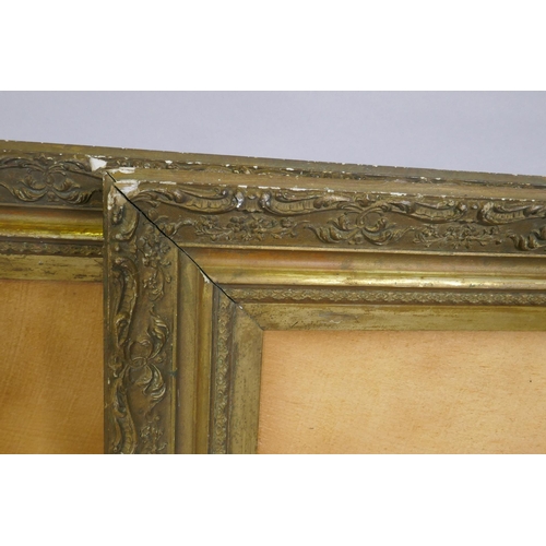 911 - Two pairs of gilt composition picture frames, rebates 60 x 40cm and 38 x 68cm