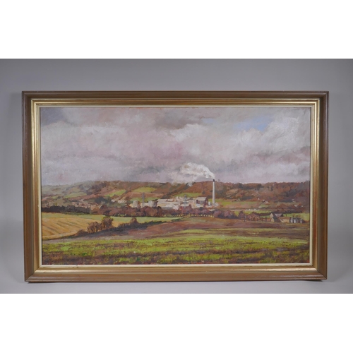 914 - Arthur Harney, North Downs with cement works, Halling, 1981, oil on canvas, 91 x 53cm