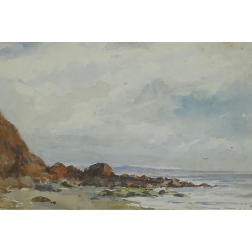 916 - P. Rendell, landscape with heathland, watercolour, signed, 53 x 37cm, and another, coastal scene, po... 