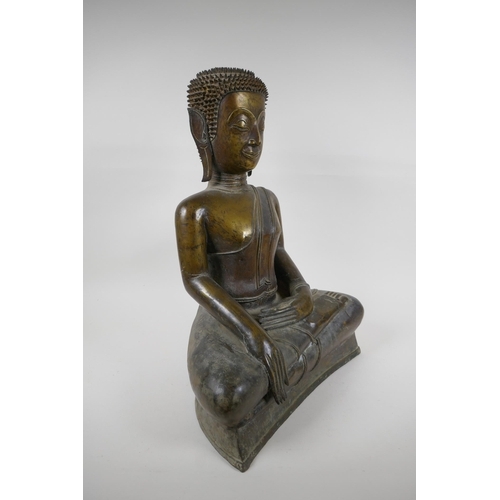 5 - An C18th (?) bronze Buddha, probably Burmese, with historic repairs, 46cm high