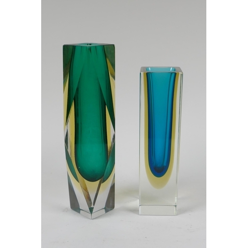 8 - Two 1960s faceted Murano 'Sommerso' glass vases, unmarked, largest 22cm high