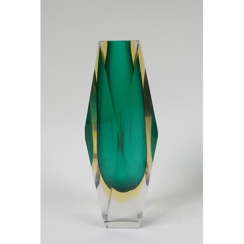 8 - Two 1960s faceted Murano 'Sommerso' glass vases, unmarked, largest 22cm high