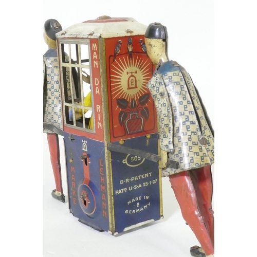 4 - An antique Lehmann Marke tinplate clockwork Man-Da-Rin model of a Chinese sedan, 14cm high