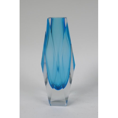 32 - Three 1960s graduated and faceted Murano 'Sommerso' glass vases, unmarked, largest 21cm high