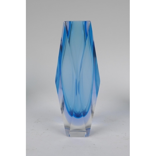 32 - Three 1960s graduated and faceted Murano 'Sommerso' glass vases, unmarked, largest 21cm high