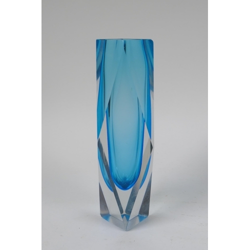 32 - Three 1960s graduated and faceted Murano 'Sommerso' glass vases, unmarked, largest 21cm high