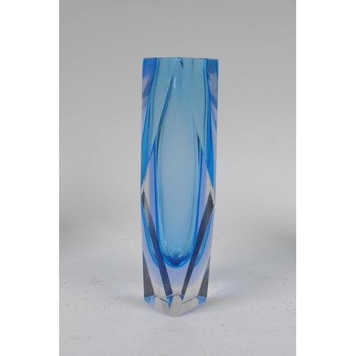 32 - Three 1960s graduated and faceted Murano 'Sommerso' glass vases, unmarked, largest 21cm high