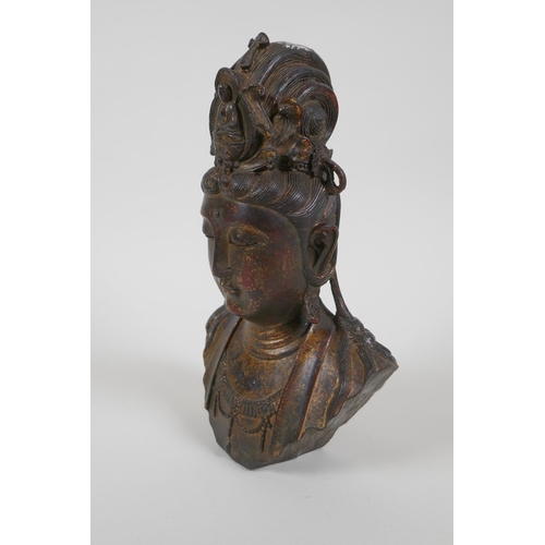 42 - A Chinese filled gilt bronze bust of Quan Yin, 21cm high