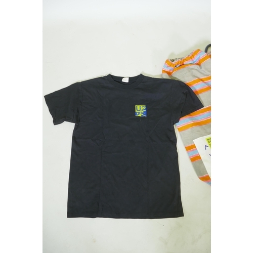 43 - A U2 1989 Tour crew T-shirt (L), and matching duffel bag, together with a U2 crew polo shirt from an... 