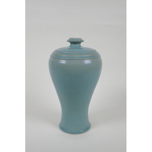 51 - A Chinese Ru ware style porcelain meiping vase, 25cm high