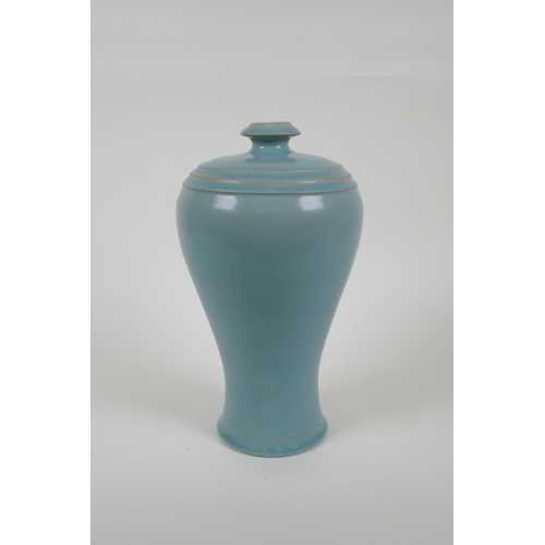 51 - A Chinese Ru ware style porcelain meiping vase, 25cm high