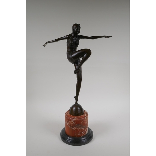 85 - After Johann Philipp, Art Deco style bronze figure of a woman dancing, 54cm high