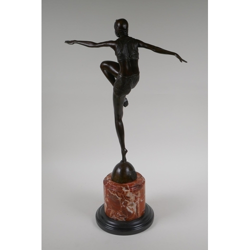 85 - After Johann Philipp, Art Deco style bronze figure of a woman dancing, 54cm high