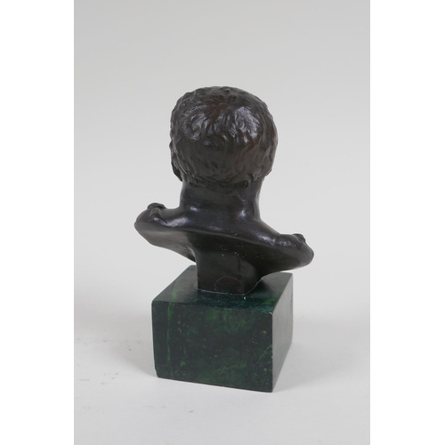 184 - A Greco-Roman style bronze bust, 14cm high