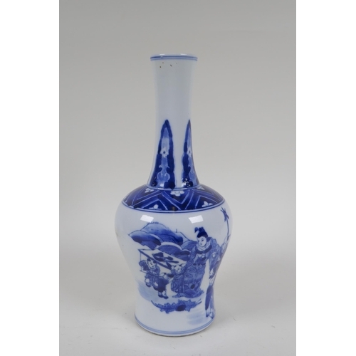 190 - A blue and white porcelain Yen Yen vase decorated with women and children in a landscape, Chinese Ka... 