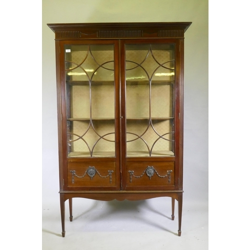 1133 - A Victorian mahogany Adam style display cabinet, with fluted frieze and harebell and paterae decorat... 