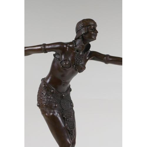 225 - After Demetre Chiparus, Art Deco bronze figure of a dancer, on a marble base, 47cm high