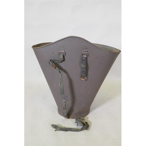 1105 - A French style grey painted metal grape picker's hopper, decorated with a Chateau Neuf du Pape desig... 