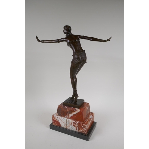 225 - After Demetre Chiparus, Art Deco bronze figure of a dancer, on a marble base, 47cm high