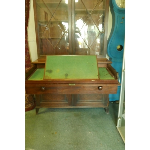 1086 - A Regency mahogany secretaire bookcase/estate cabinet, the upper section with two astragal glazed do... 