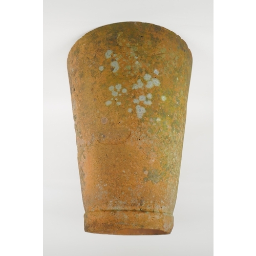 1026 - An antique terracotta conical rhubarb forcer, 50cm high