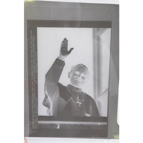 281 - A quantity of archive negatives depicting Al Capone, Thatcher, Pope John Paul etc, and five large pr... 