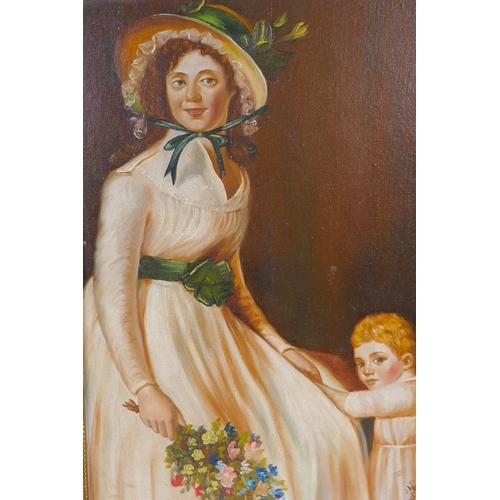 917 - Portrait of a woman and child, monogrammed, oil on canvas laid on board, 30 x 43cm