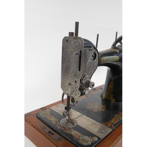 314 - A vintage Hexagon handcrank sewing machine, manufactured by the Standard Sewing Machine Co, Clevelan... 