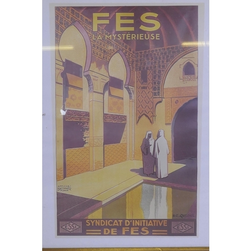 861 - After Bertuchi, a framed reproduction Moroccan themed travel poster, Tetuan, and two other of Fes, 4... 