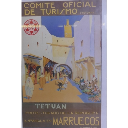 861 - After Bertuchi, a framed reproduction Moroccan themed travel poster, Tetuan, and two other of Fes, 4... 