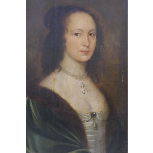 802 - Portrait of a woman with pearl necklace, unsigned, panel with later cradling support, possibly Conti... 