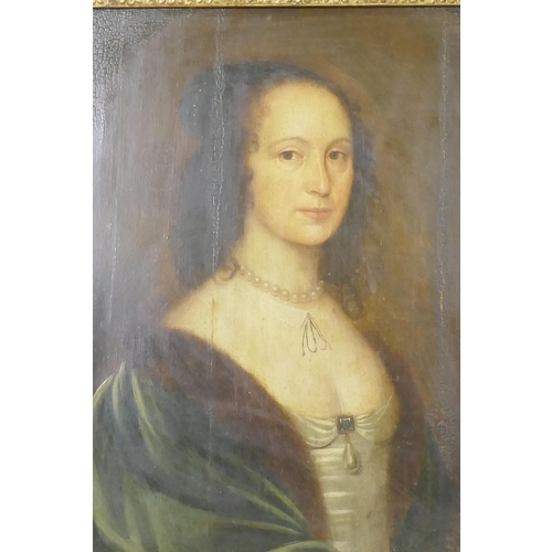 802 - Portrait of a woman with pearl necklace, unsigned, panel with later cradling support, possibly Conti... 