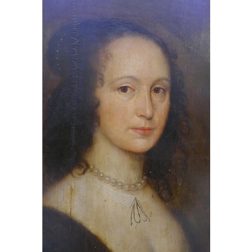 802 - Portrait of a woman with pearl necklace, unsigned, panel with later cradling support, possibly Conti... 