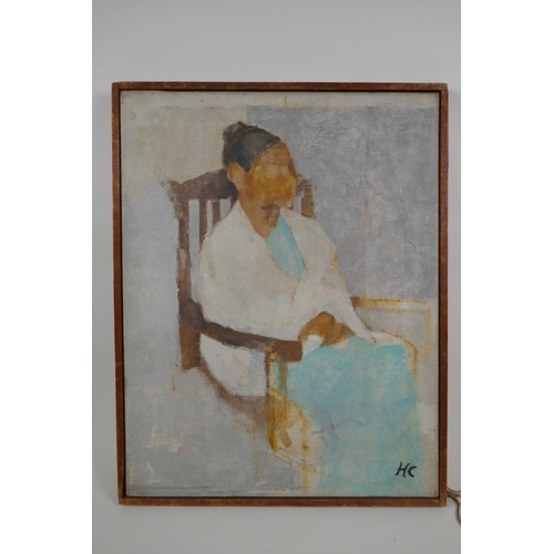 808 - An early C20th portrait sketch of a seated woman, initialled HC, inscribed verso H. Clarke (Harry?),... 