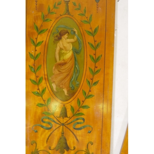 322 - Three C19th satinwood panels with painted decoration after Angelica Kaufman, the pair 69 x 22cm each