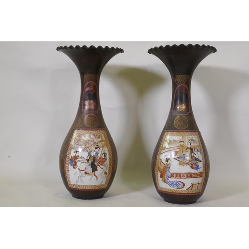 301 - A pair of Japanese Meiji period Imari vases with polychrome and gilt lacquer finish, one with histor... 