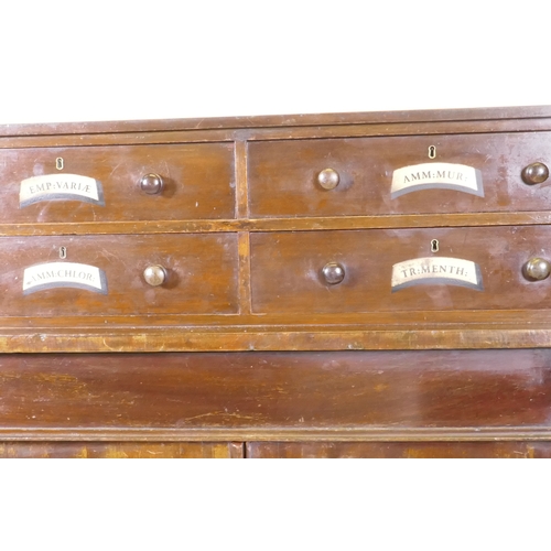 1012 - A C19th mahogany side cabinet, with four upper drawers over one frieze drawer and two glazed doors, ... 