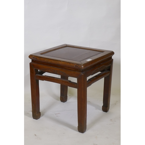 1020 - A Chinese hardwood side table, with carved bat decoration, 45 x 45cm, 50cm high