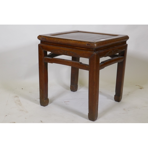 1020 - A Chinese hardwood side table, with carved bat decoration, 45 x 45cm, 50cm high