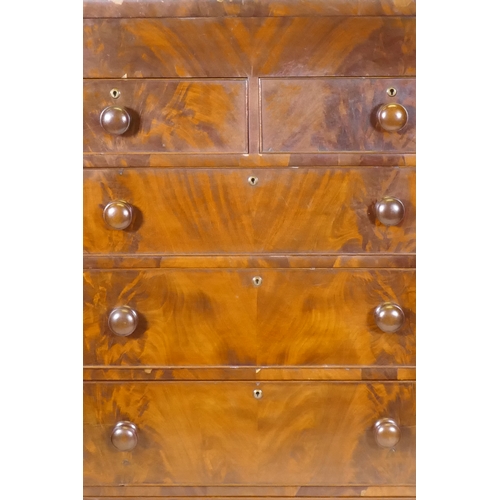 1046 - A Victorian flame mahogany Scotch chest of two over four drawers, with cock beaded detail and origin... 