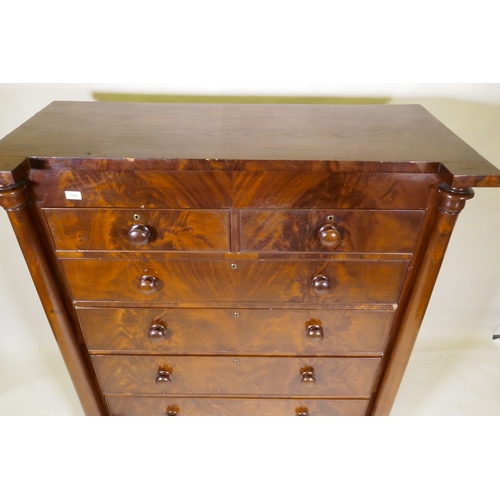 1046 - A Victorian flame mahogany Scotch chest of two over four drawers, with cock beaded detail and origin... 