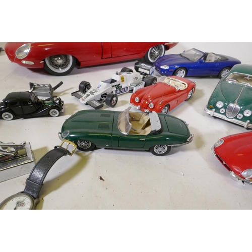 105 - Collectors' die cast model cars, mostly Jaguar, a Monogram models plastic model AF, a Jaguar Masters... 