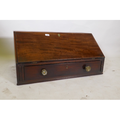 1050 - A Georgian mahogany fall front bureau top with fitted interior over a single drawer, 84 x 46 x 38cm