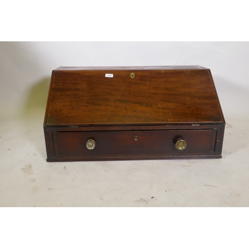 1050 - A Georgian mahogany fall front bureau top with fitted interior over a single drawer, 84 x 46 x 38cm